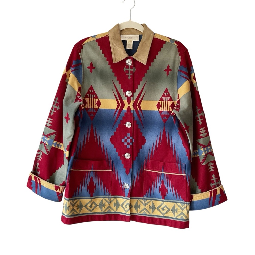 Vintage Jones New York Sport Petite Aztec Tribal Print Barn Jacket Size P/M